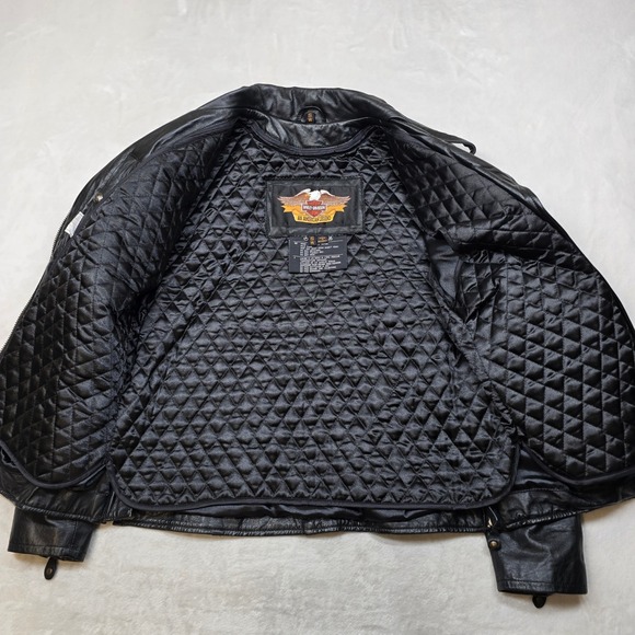 Harley Davidson Leather Motorcycle Jacket Womens Small Black Biker Moto 90's Y2K - Picture 9 of 16